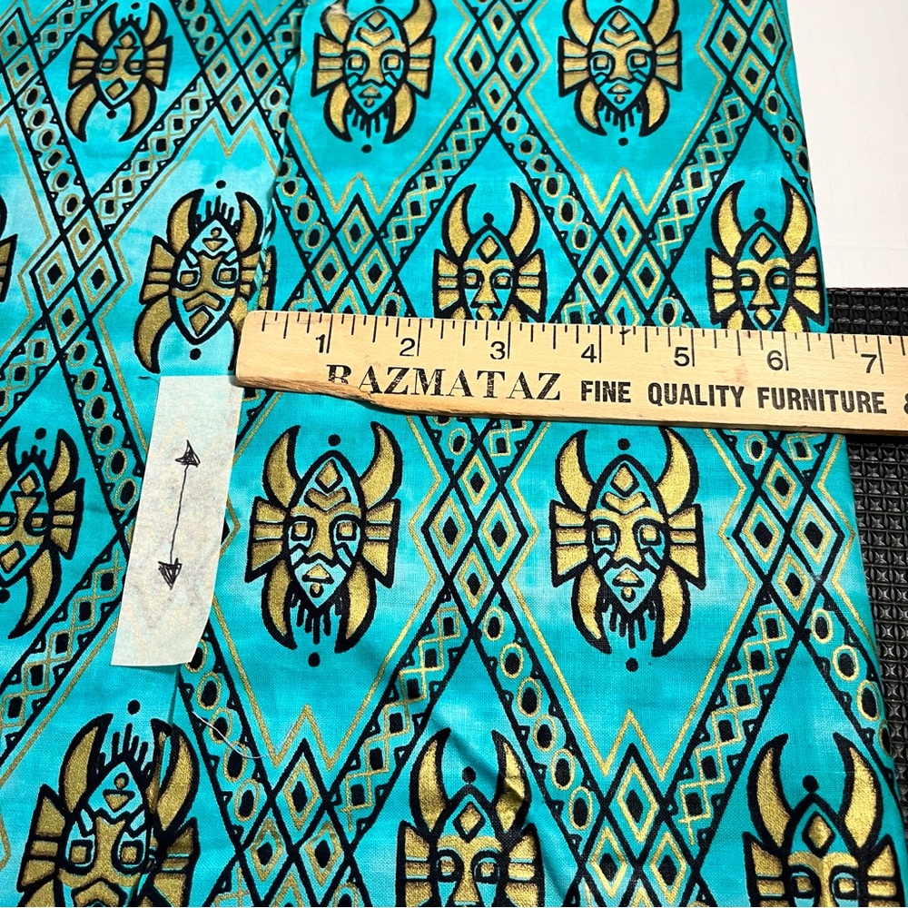 Vintage Sotiba Simpafric Dakar Senegal Fabric - 1 yard 6.5” Teal Gold Mask - Picture 3 of 6